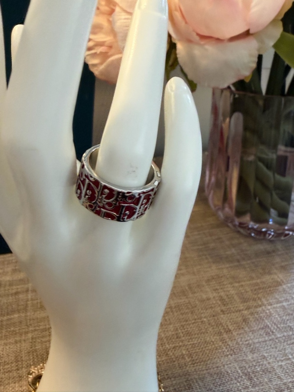 Dior vintage Silver and Red Patterned Women's Statement Ring cuff ring 6 - Picture 3 of 11